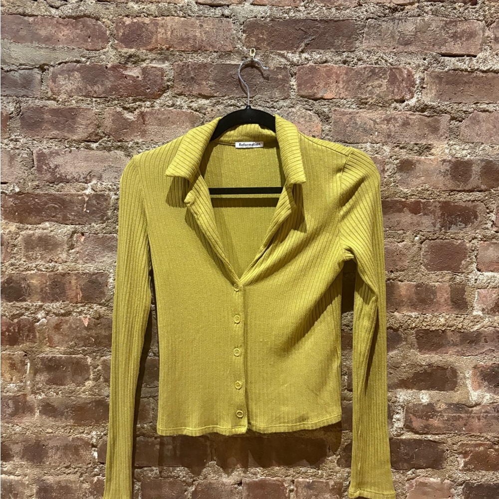 Chartreuse Button-Up Ribbed Top